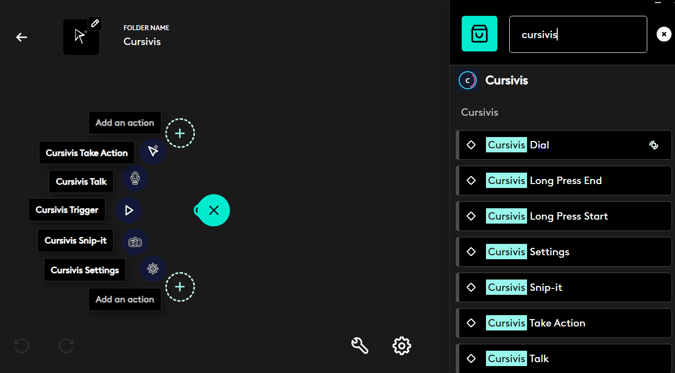 Context-aware Cursivis workflow branching from the cursor into multiple actions